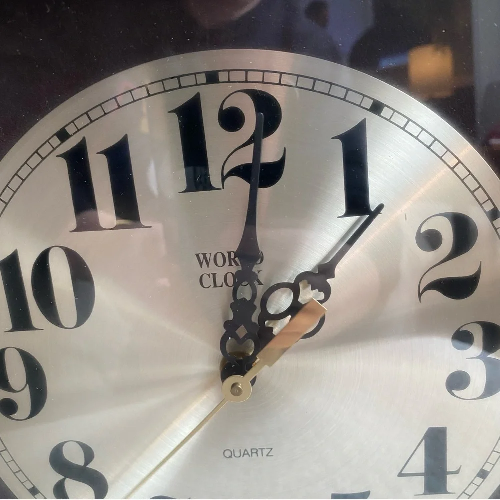 Vintage World Clock 11 in Square Shadowbox Clock Quartz Made In USA